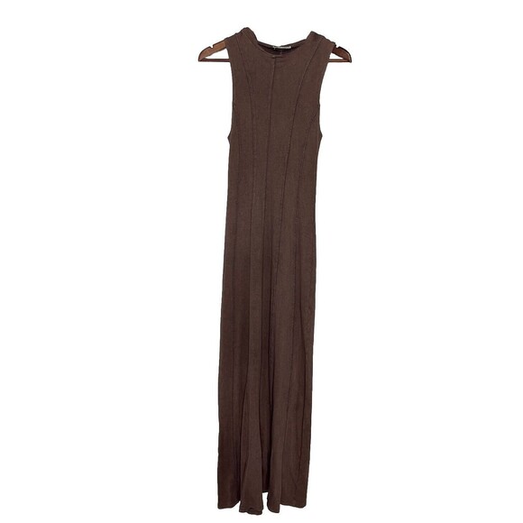 Zara Brown Mocha Dress Womens Small Sleeveless Knit Jersey Maxi High Neck - Picture 1 of 8